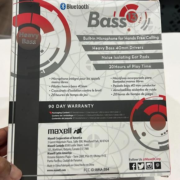 Maxell 199793 Bass 13 Wireless Headphone with Mic - Black - New - Picture 5 of 6